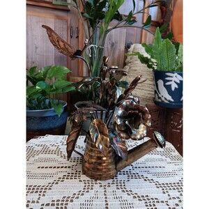 Vintage 1970's copper metal flower music box in watering can Berkley Designs